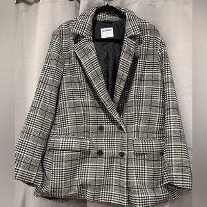 NWT Old XXL Navy Women's Checkered Pea Coat in Black, Brown and White